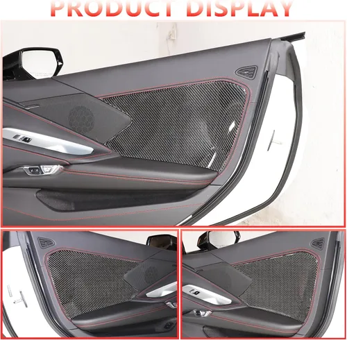 Vista 3 de Cubierta de panel interior de puerta de automóvil, fibra de carbono suave, 2 piezas compatibles con Corvette C8 Stingray 2020-2023 para panel