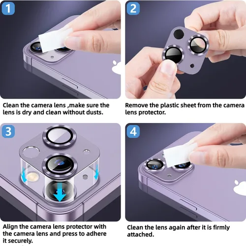 Vista 6 de Korecase - Protector de lente de cámara para iPhone 14 / iPhone 14 Plus, cubierta de metal para cámara, película de metal de aluminio de dureza 9H