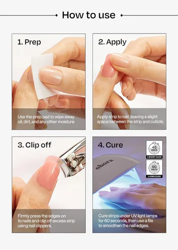 Vista 7 de ohora Tiras de uñas de gel semicuradas (N Clean Girl), color rosa, gelatina, funciona con cualquier lámpara UV/LED, calidad de salón, larga