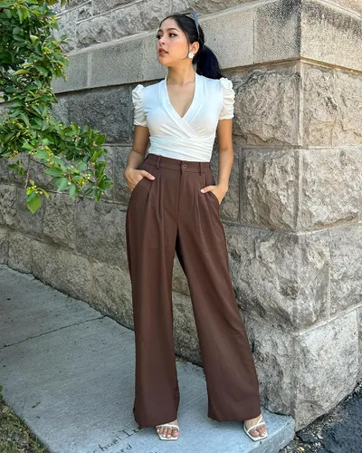 Vista 4 de GRAPENT Pantalones de pierna ancha para mujer, pantalones de vestir holgados de tiro alto para oficina, trabajo, negocios o uso informal
