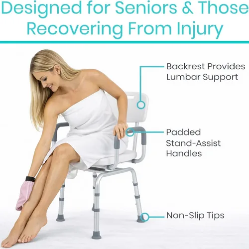 Vista 7 de Vive Silla de ducha giratoria para ducha interior, asiento para ancianos, discapacitados, adultos, personas mayores, rotación de 360°, estrecho