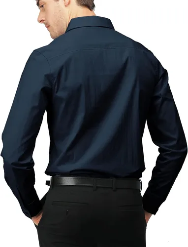 Vista 2 de H2H Camisas de vestir ajustadas para hombre, elásticas, de manga larga, básicas, formales, lisas, informales, para negocios, camisas con botones