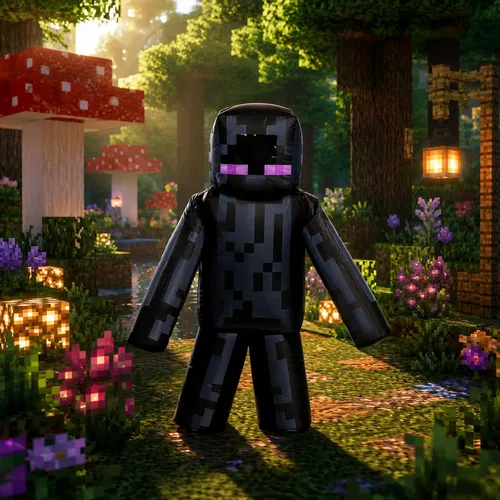 Vista 5 de Disfraz de Enderman, disfraces inflables de Minecraft para niños, tamaño infantil, funciona con ventilador, traje inflable expandible, color negro