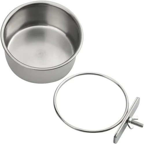 Vista 7 de Paquete de 2 vasos de alimentación de pájaros de acero inoxidable para loros, jaulas de agua con soporte de abrazadera para periquitos, conure