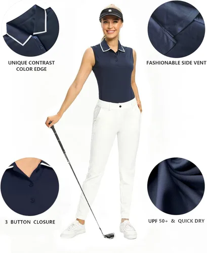 Vista 2 de Camisetas tipo polo para mujer, sin mangas, para golf, tenis, UPF 50+, ligeras