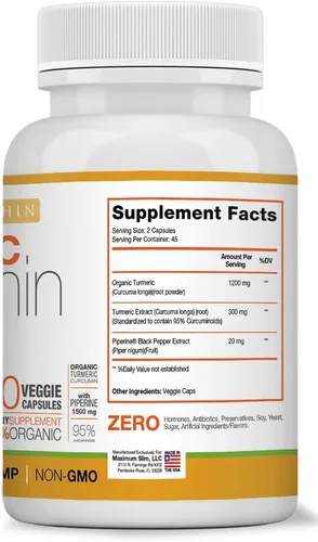 Vista 3 de Curcumina de cúrcuma con piperina 1500 mg, 90