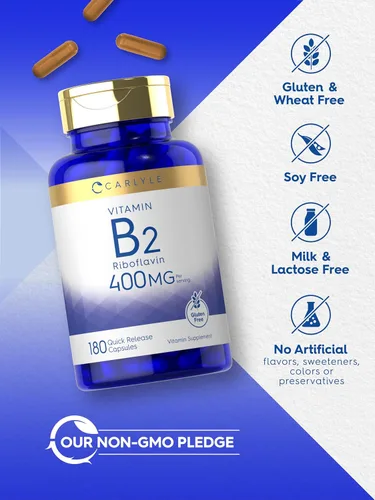 Vista 5 de Carlyle Vitamina B-2 400 mg 180 unidades Suplemento sin OMG, sin gluten Riboflavina B2