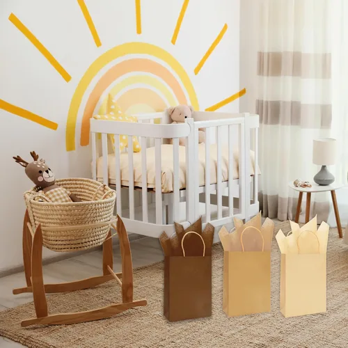 Vista 7 de Whaline 24 bolsas de regalo de papel marrón con asas, bolsas de compras de comestibles con 30 hojas de papel de seda de envoltura para vacaciones