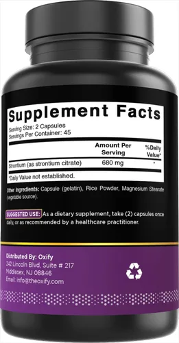 Vista 5 de Oxify Srontium 680 mg 90 cápsulas Sin gluten, sin OMG Suplemento fabricado en Estados Unidos