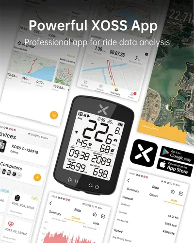 Vista 5 de XOSS G+ Gen2 - Computadora de bicicleta GPS ANT+/ Bluetooth IPX7, velocímetro recargable con pantalla LCD de 2.2 pulgadas, batería de larga duración