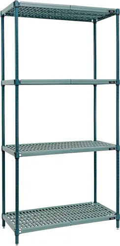 Vista 2 de QUANTUM STORAGE SYSTEMS RPWR72-1860E - Estantes de plástico para poste de metal ventilado resistente, 4 estantes de epoxi azul, 72 pulgadas de alto