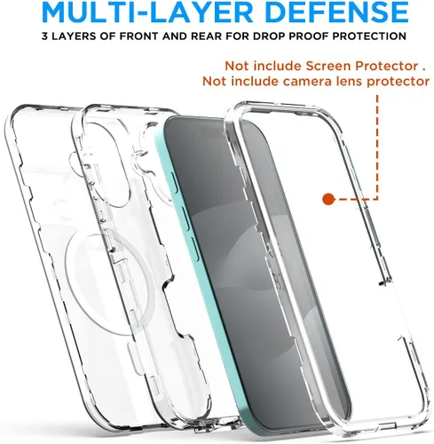 Vista 6 de AICase Funda transparente para iPhone 17 [compatible con MagSafe] resistente protección contra caídas, cuerpo completo, a prueba de golpes, a prueba
