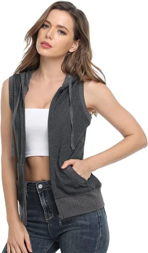 Vista 3 de MISS MOLY Sudadera sin mangas con capucha para mujer, básica, con cremallera