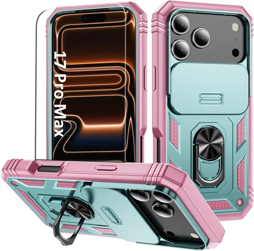 Vista 16 de Funda compatible con iPhone17 Pro con soporte, cubierta de cámara y protector de pantalla HD, doble capa a prueba de golpes, protección contra