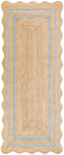 Vista 28 de Alfombra de yute natural ondulada con borde festoneado de Weaving Village, alfombra bohemia de yute para entrada, alfombra de pasillo estilo granja