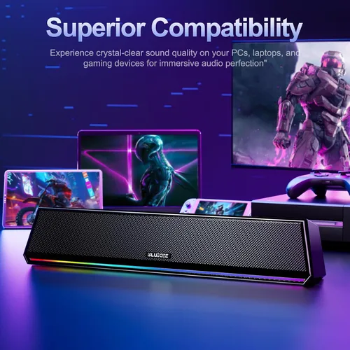 Vista 14 de Bluedee Altavoces de computadora para PC de escritorio, altavoces Bluetooth 5.3 para PC con luz RGB dinámica, barra de sonido de computadora