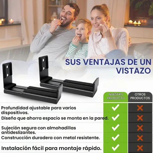Vista 7 de Soporte universal de pared para barra de sonido (parte inferior plana), soporte de acero resistente de 33 libras, profundidad ajustable, incluye