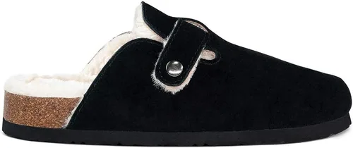 Vista 6 de Zuecos de corcho para mujer, zuecos de cuero de gamuza de vaca, plantilla suave, zuecos de corcho forrados de felpa, zuecos antideslizantes forrados