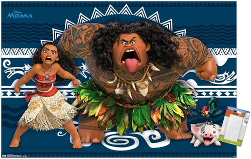Vista 11 de Disney Moana - Póster de pared de caras de 22.4 pulgadas de largo x 14.7 pulgadas de ancho, versión enmarcada de madera de granero