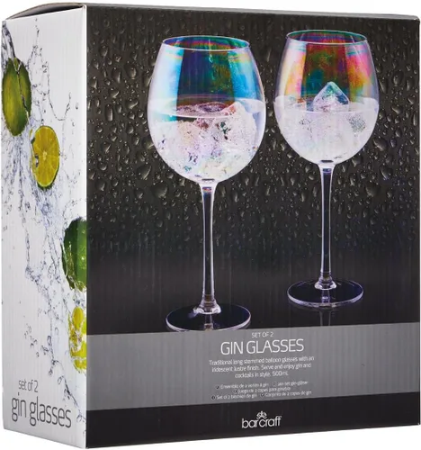 Vista 7 de BarCraft Gafas de ginebra iridiscentes Rainbow-Pearl, juego de 2 vasos de globo, 16.9 fl oz, en caja de regalo