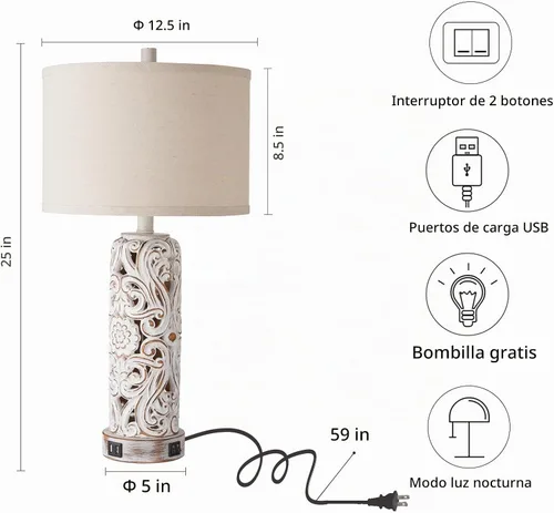 Vista 6 de Lámparas de mesa rústicas para sala de estar y dormitorio 1 paquete - blanco lavado