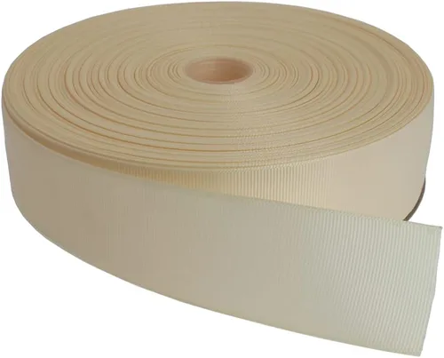 Vista 16 de Cinta de grogrén sólido de 100 yardas cada rollo, 100% poliéster (1/4", beige)