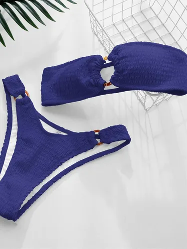 Vista 26 de WDIRARA Conjunto de bikini de 2 piezas sin tirantes para mujer