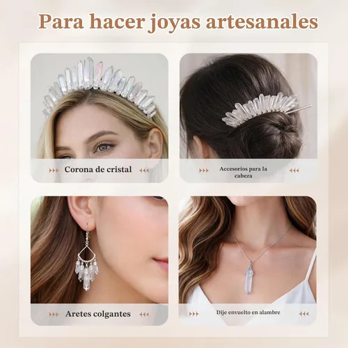 Vista 2 de mookaitedecor Cuentas sueltas de cristal de cuarzo de roca con revestimiento de titanio, puntas de cristal, púas, perforadas en la parte superior