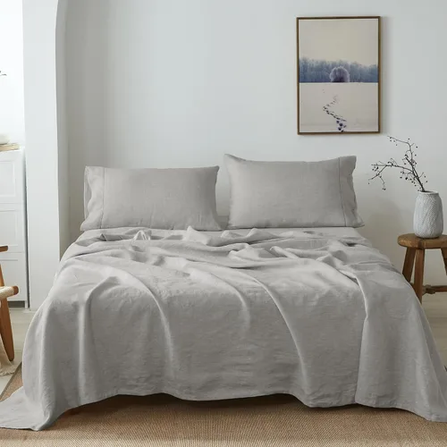 Vista 34 de Simple&Opulence Juego de sábanas de 100 % lino tamaño Twin, 3 piezas de lino francés natural, juego de ropa de cama transpirable, suave y duradero