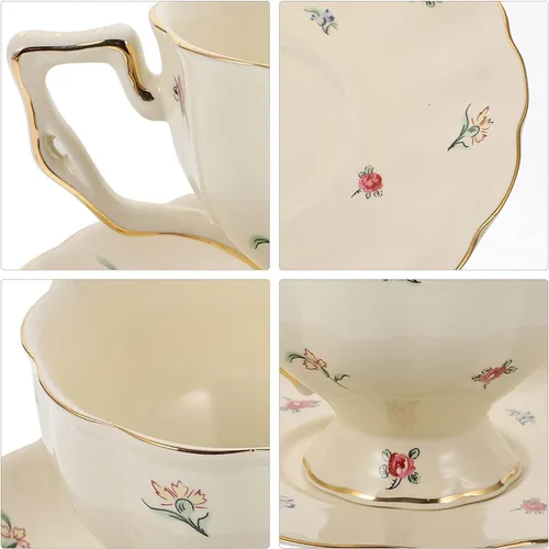 Vista 5 de Taza de té, tazas de café, taza de café, 1 juego de tazas de té y platillos de porcelana, tazas de té de porcelana de estilo europeo con platillo