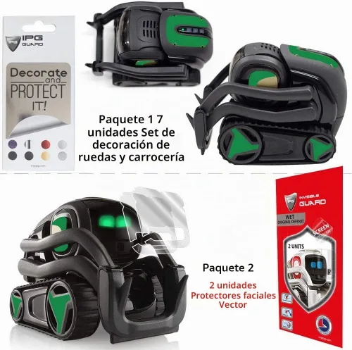 Vista 2 de IPG Para Vector Robot Face Screen Guard Decoración KIT Incluye Ruedas y Cuerpo Set 7 Unidades Calcomanías+2 Unidades Protector de Pantalla (Verde)
