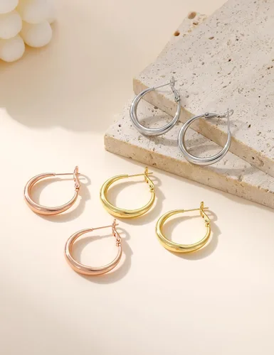 Vista 7 de Pendientes de aro de oro para mujer de moda con poste de plata de Dorado