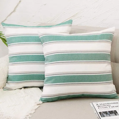 Vista 27 de Funda de almohada a rayas de lino sintético suave cuadrada decorativa con cremallera oculta para sofá, auto o dormitorio 12" x 12" Negro y blanco