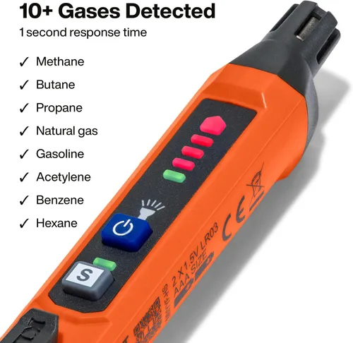 Vista 2 de Klein Tools Detector de fugas de gas ET190, amplio rango de detección, alertas audibles y LED, delgado y ligero