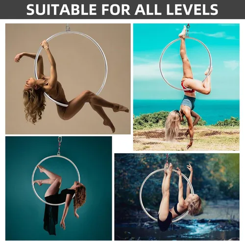 Vista 6 de PRIOR FITNESS Juego de aros aéreos Lyra para adultos suspensión anillo profesional equipo de aro aéreo de un solo punto de acero inoxidable