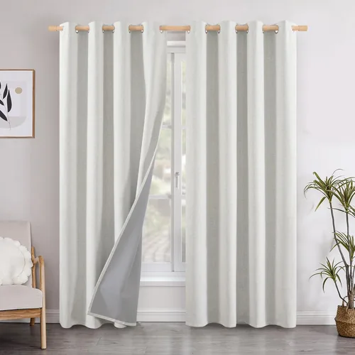 Vista 127 de YoungsTex - Cortinas opacas de lino para dormitorio, oscurecimiento de la habitación, cortinas con textura de lino, paneles con aislamiento térmico