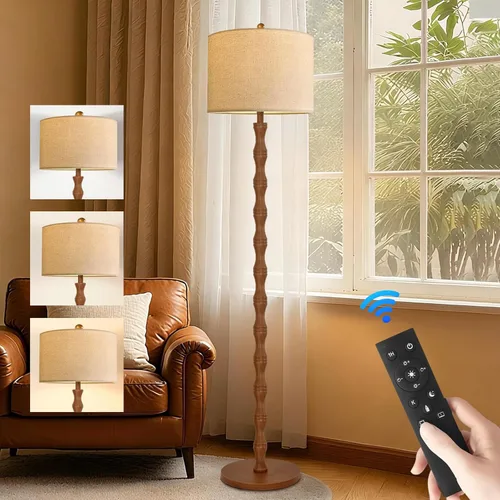 Vista 20 de QIYIZM - Lámpara de pie con diseño de árbol de 3 bombillas; alta, rústica, estilo rural, industrial y boho, pantalla de mimbre y bambú; para sala