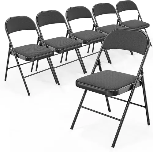Vista 14 de Bonnlo Silla plegable, sillas plegables acolchadas de tela con cojín, respaldo y marco de acero para interiores y exteriores, comedor, oficina, Negro
