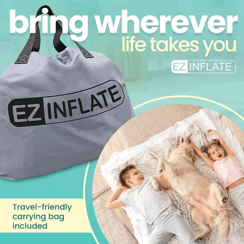 Vista 7 de Colchón de aire EZ INFLATE con bomba incorporada - Colchón inflable de tamaño individual doble-alto con parte superior aterciopelada - Fácil