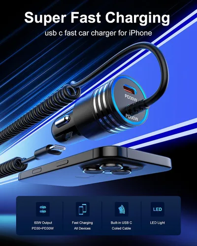 Vista 3 de Cargador de coche USB C para iPhone 16e + funda resistente para teléfono con funda para cámara