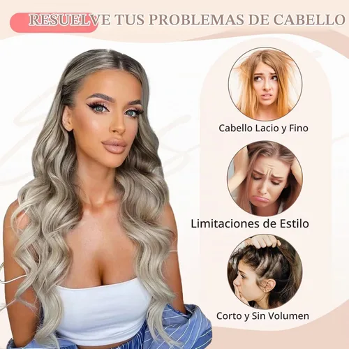Vista 5 de Fliace Extensiones de cabello con clip, 6 piezas de extensiones onduladas, cabello espeso rubio ceniza, extensiones de cabello que se mezclan bien