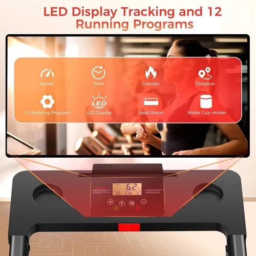 Vista 4 de Cinta de correr para el hogar, caminadora con barra de mango – Cinta de correr plegable portátil de 3.0 HP, capacidad de peso de 350 libras