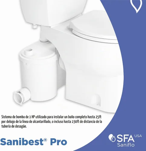 Vista 2 de SANIFLO Sanibest Pro + Toilet Bowl alargado + paquete de tanque de inodoro - Residencial - Blanco