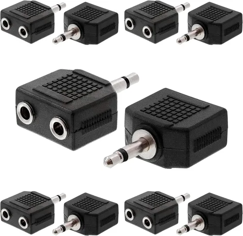 Vista 11 de Cmple - [Paquete de 10] Adaptador de audio para avión dual de 0.138 in macho a 0.138 in hembra, adaptador de audio estéreo para auriculares de vuelo