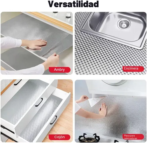 Vista 6 de Adhesivo de Papel de Aluminio Impermeable y Resistente al Aceite para Cocina, Papel Tapiz de Cuadros Despegable y Adhesivo, Papel Removible