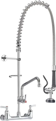 Vista 10 de Grifo comercial con rociador de 21 pulgadas de altura, 8 pulgadas de centro, montaje en pared, grifo de fregadero de cocina de construcción de latón