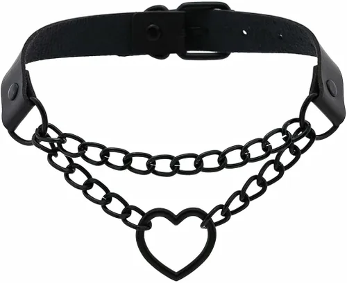 Vista 3 de Gargantilla negra de moda collar de cadena negra de 2 capas para mujeres y niñas rosa Cuero no conocido