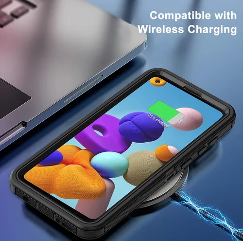 Vista 5 de Funda para Galaxy A21s versión de EE. UU., carcasa de cuerpo completo A21s con protector de pantalla integrado, funda de protección híbrida de tres