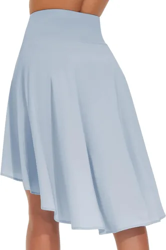 Vista 3 de THE GYM PEOPLE Falda midi asimétrica de cintura alta con volantes y dobladillo asimétrico alto y bajo para mujer con pantalones cortos