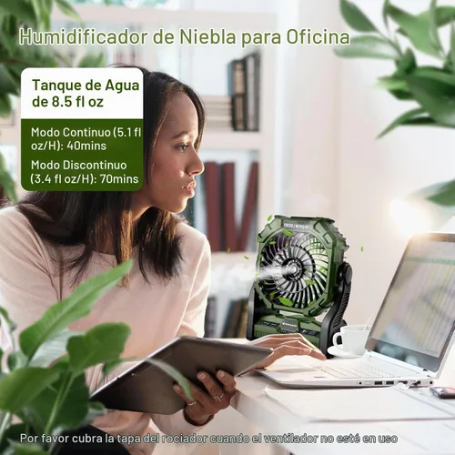 Vista 5 de Odoland Ventilador portátil para campamento con linterna LED, ventilador recargable a batería de 20,000 mAh con función de nebulización y luz